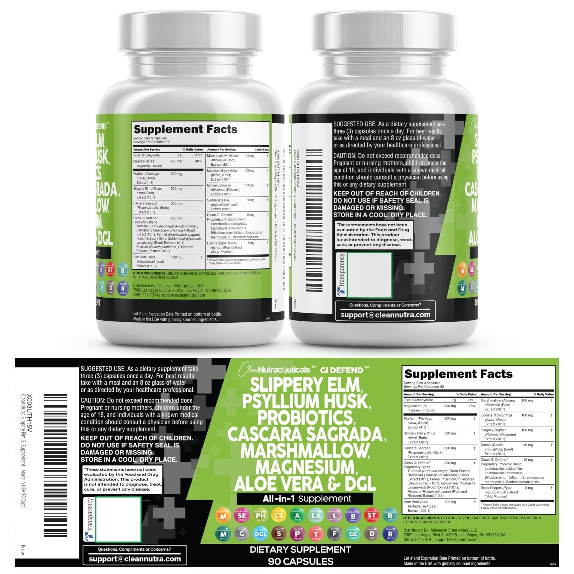 Clean Nutraceuticals Slippery Elm Psyllium Husk Pre Probiotic Digestive Gut Health Supplement with Aloe Vera Cascara Sagrada - Maple Wellness Supplements