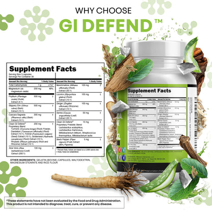 Clean Nutraceuticals Slippery Elm Psyllium Husk Pre Probiotic Digestive Gut Health Supplement with Aloe Vera Cascara Sagrada - Maple Wellness Supplements