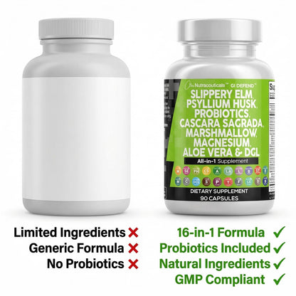 Clean Nutraceuticals Slippery Elm Psyllium Husk Pre Probiotic Digestive Gut Health Supplement with Aloe Vera Cascara Sagrada - Maple Wellness Supplements