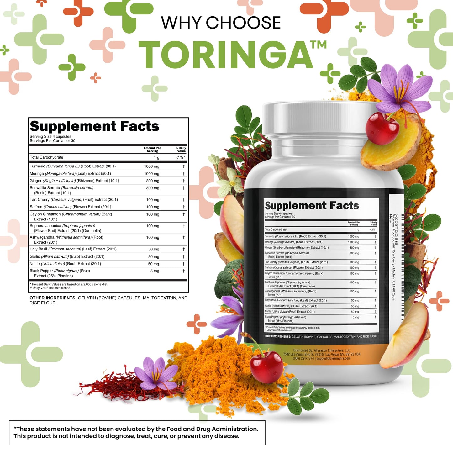 Clean Nutraceuticals Turmeric Moringa Supplement | Ginger Boswellia Saffron - Supplement for Women and Men with Ceylon Cinnamon - Maple Wellness Supplements