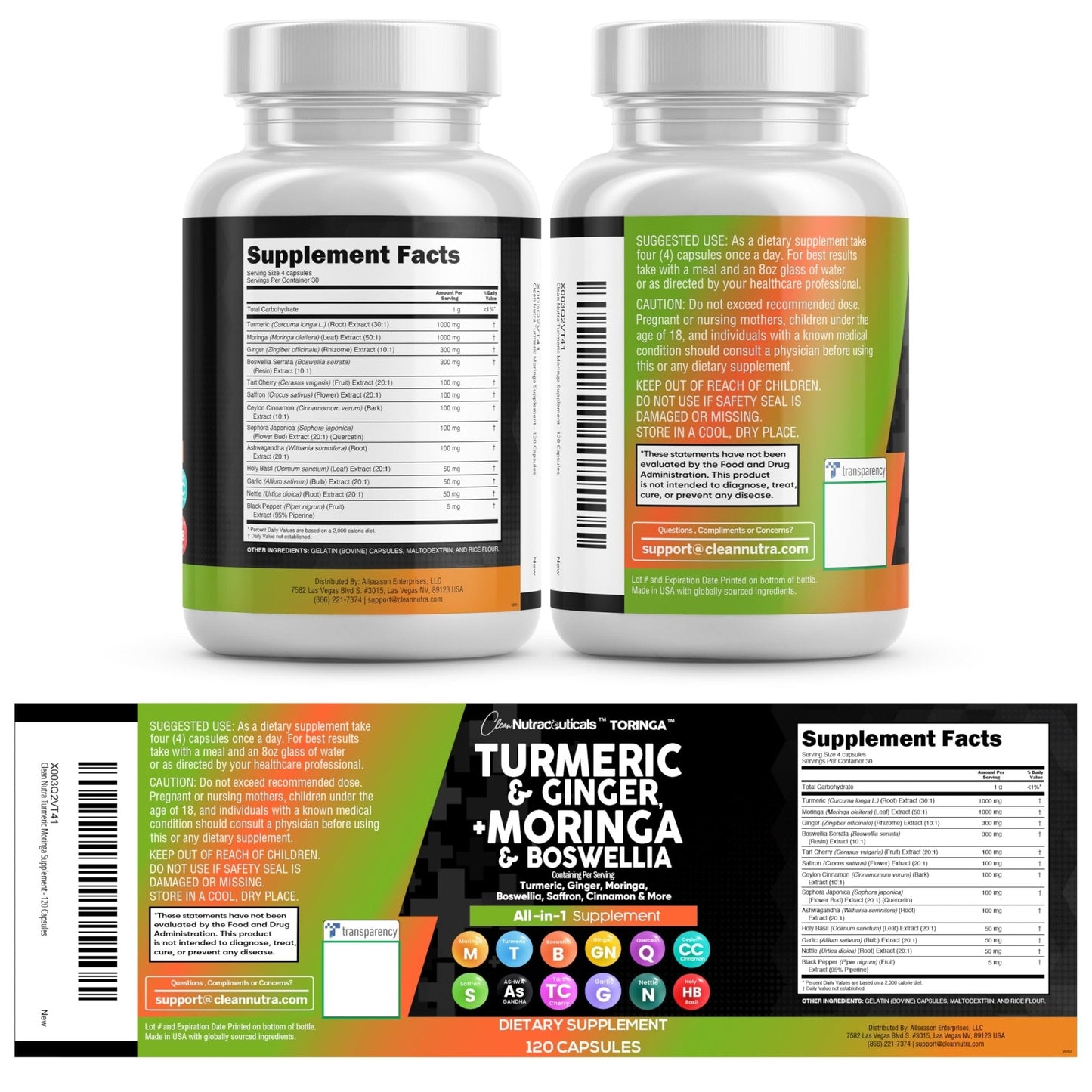 Clean Nutraceuticals Turmeric Moringa Supplement | Ginger Boswellia Saffron - Supplement for Women and Men with Ceylon Cinnamon - Maple Wellness Supplements