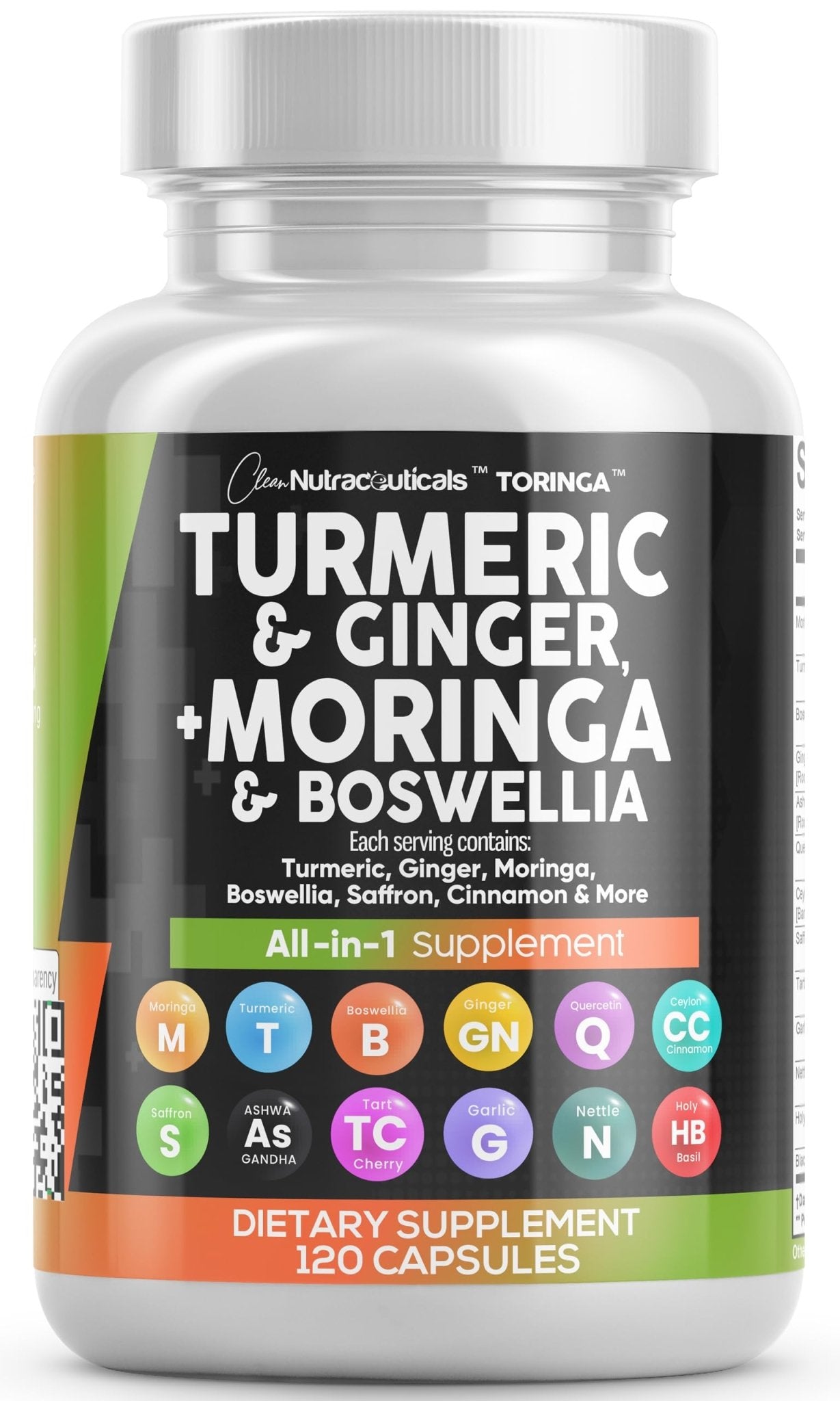 Clean Nutraceuticals Turmeric Moringa Supplement | Ginger Boswellia Saffron - Supplement for Women and Men with Ceylon Cinnamon - Maple Wellness Supplements
