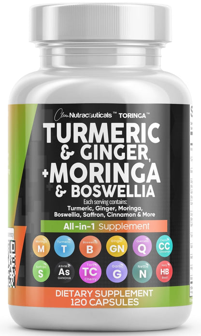 Clean Nutraceuticals Turmeric Moringa Supplement | Ginger Boswellia Saffron - Supplement for Women and Men with Ceylon Cinnamon - Maple Wellness Supplements