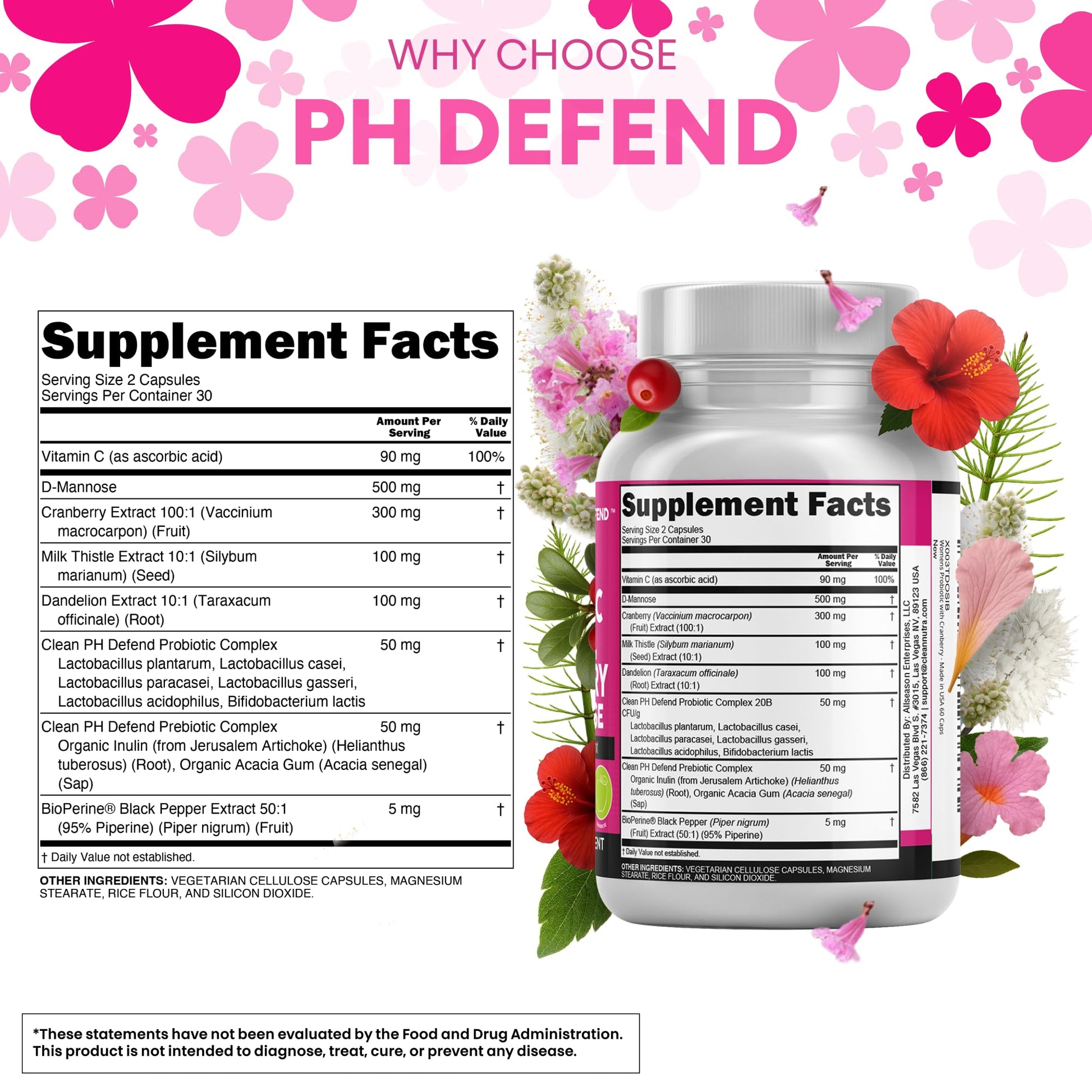 Clean Nutraceuticals Vaginal Probiotics for Women with Cranberry, D-Mannose, Prebiotics, pH Balance Support, Feminine Health, Urinary Tract Cleanse - Maple Wellness Supplements