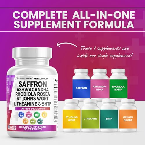 Clean Saffron Supplements with Ashwagandha 8000mg - Mood Support with L-Theanine - Maple Wellness Supplements