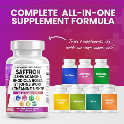 Clean Saffron Supplements with Ashwagandha 8000mg - Mood Support with L-Theanine - Maple Wellness Supplements