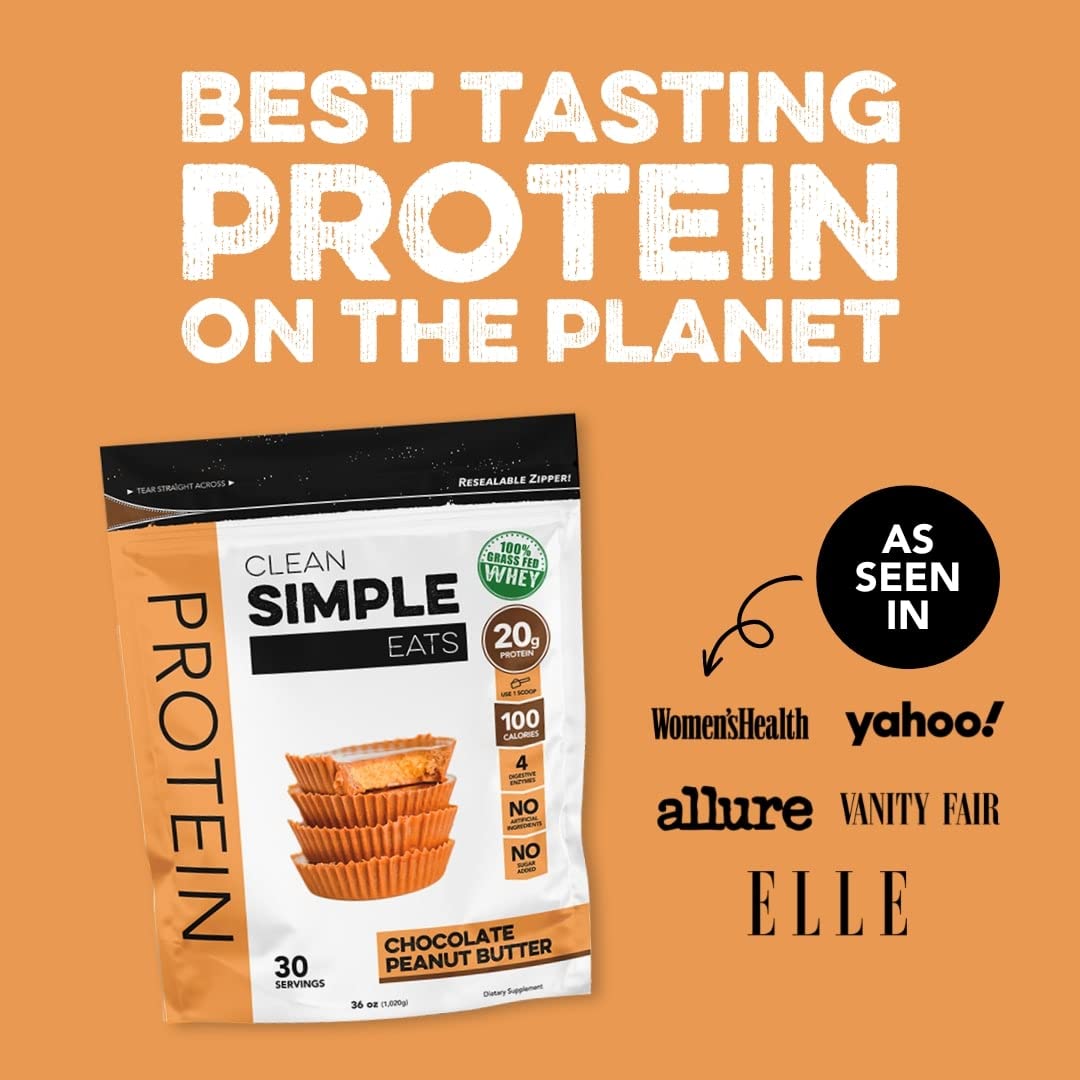 Clean Simple Eats Chocolate Peanut Butter Whey Protein Powder, Natural Sweetened - Maple Wellness Supplements