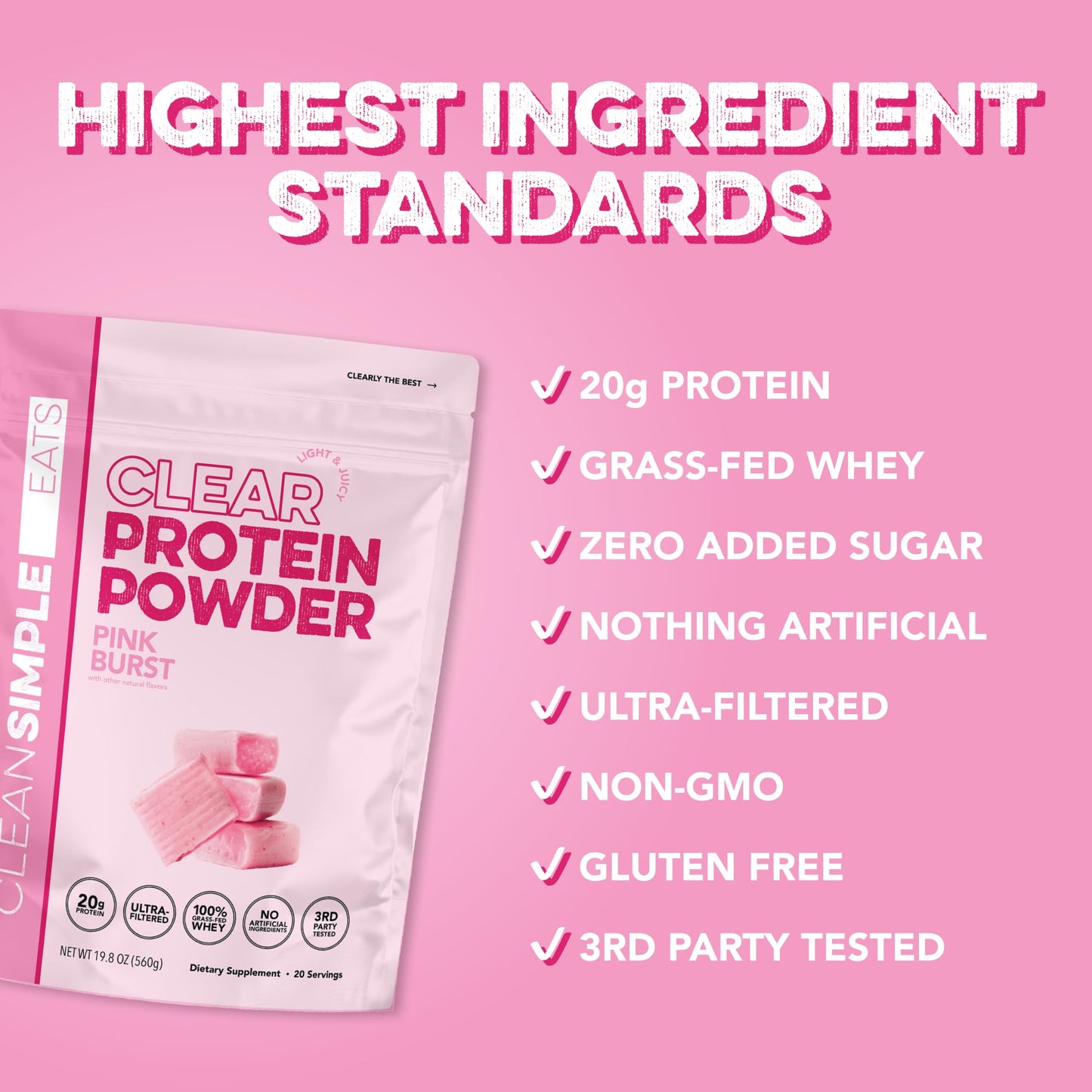 Clean Simple Eats Clear Protein Drinks, 20G Grass Fed Whey Protein Isolate, Ultra Filtered, Light & Refreshing Beverage, Low Lactose, No Artificial Ingredients, - Maple Wellness Supplements