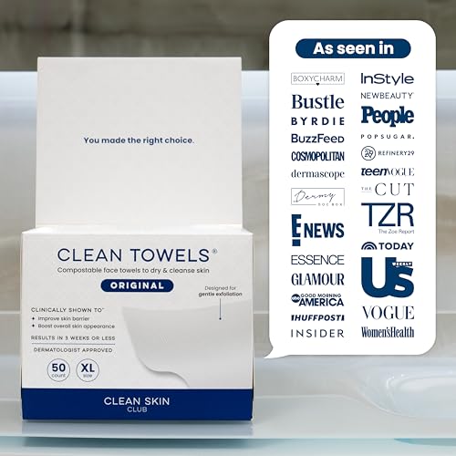 Clean Skin Club Clean Towels XL®, 100% USDA Biobased Face Towel, Disposable Face - Maple Wellness Supplements