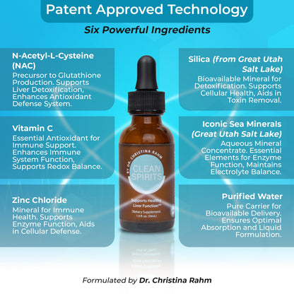 Clean Spirits Liver Cleanse Detox & Daily Support Drops by Dr. Christina Rahm | with NAC, Vitamin C & Zinc for Glutathione Production & Antioxidant Support | Patented Liquid Formula | Vegan, 1 Fl Oz - Maple Wellness Supplements