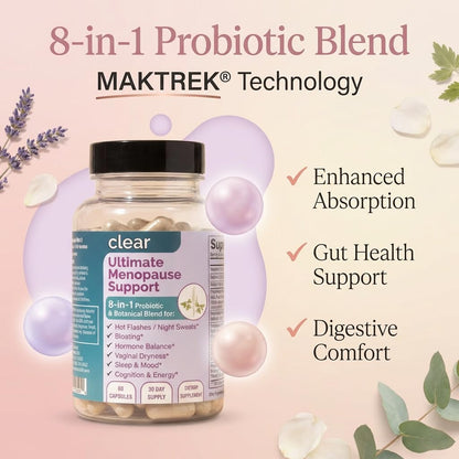 Clear Menopause Support for Women | 25-in-1 Formula with Black Cohosh, Dong Quai, Pre & Probiotics | Hot Flashes, Night Sweats, Mood, Sleep & Digestion | Hormone-Free | Made in USA | 60 Capsules - Maple Wellness Supplements