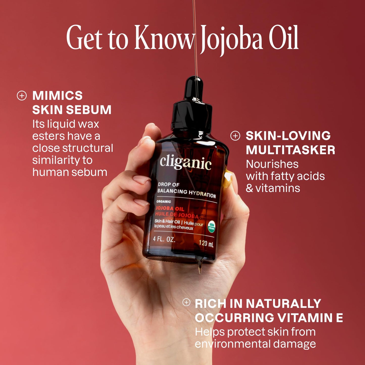 Cliganic Organic Jojoba Oil, 100% Pure (4oz) | Moisturizing for Face, Hair, Skin & Nails - Maple Wellness Supplements