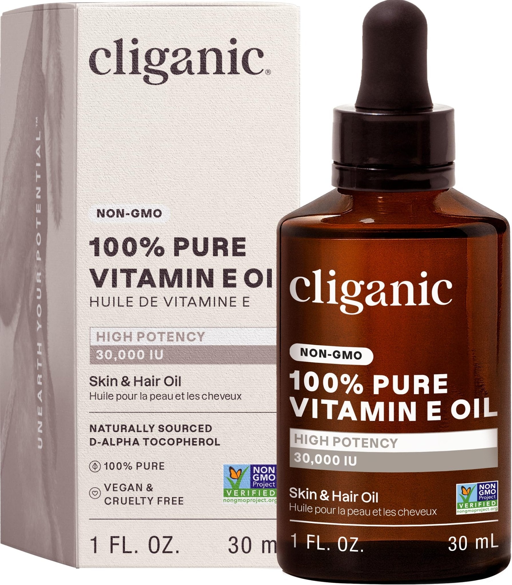 Cliganic Pure Vitamin E Oil for Skin, Scars, Hair & Face - 30,000 IU, Non-GMO Verified | Natural D-Alpha Tocopherol - Maple Wellness Supplements