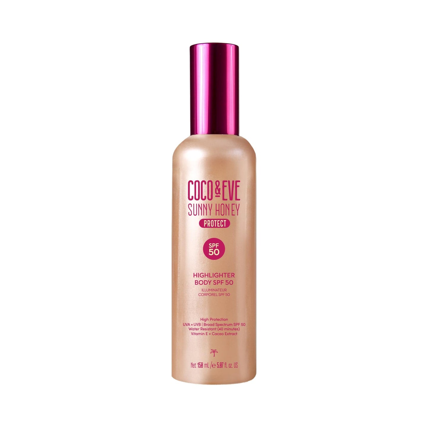 Coco & Eve Body Highlighter SPF 50 – Shimmer Sunscreen, Broad Spectrum Sun Protection, Lightweight Serum-Like Lotion with Pearlescent Minerals & Vitamin E for Hydrated & Glowing Skin, 5.07 Fl Oz - Maple Wellness Supplements