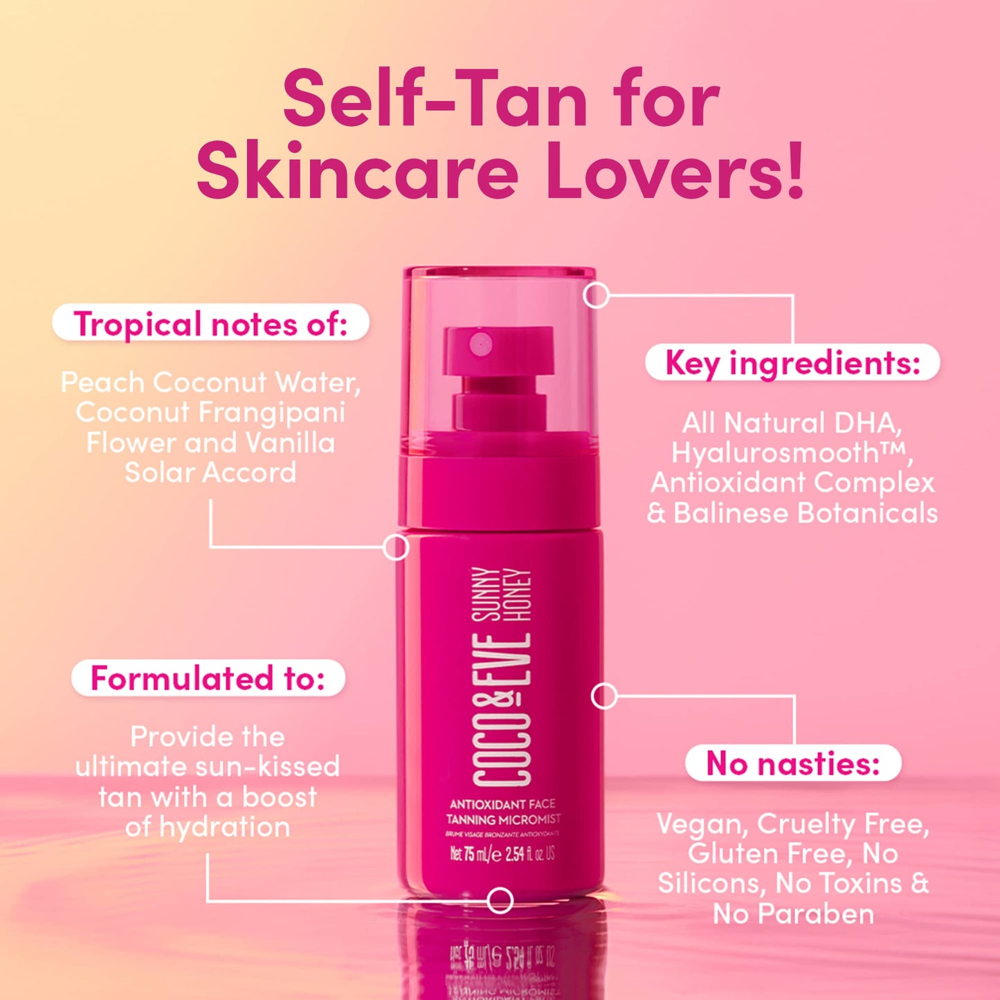 Coco & Eve Face Tanning Micromist – Sunless Facial Self Tanner Ultra Fine Mist for Face, - Maple Wellness Supplements