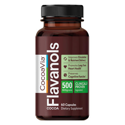 CocoaVia Cocoa Flavanols 500mg – Heart & Brain Support Supplement, High Flavanol Cocoa, Blood Circulation & Memory Booster, Nitric Oxide, Energy & Oxygen Boost, Vegan, Gluten-Free, 60 Capsules - Maple Wellness Supplements