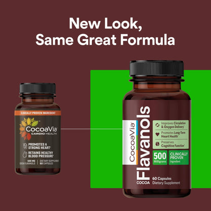 CocoaVia Cocoa Flavanols 500mg – Heart & Brain Support Supplement, High Flavanol Cocoa, Blood Circulation & Memory Booster, Nitric Oxide, Energy & Oxygen Boost, Vegan, Gluten-Free, 60 Capsules - Maple Wellness Supplements