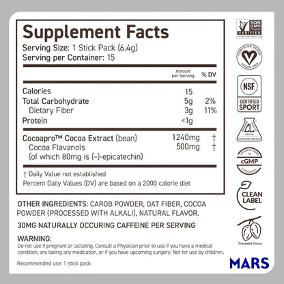 CocoaVia Cocoa Flavanols 500mg, High Flavanol Cocoa Powder, Support Heart and Brain Health, Boosts Nitric Oxide, Circulation, Preworkout, Travel-Friendly, Vegan, Dark Chocolate, 15 Single Serve Sticks - Maple Wellness Supplements