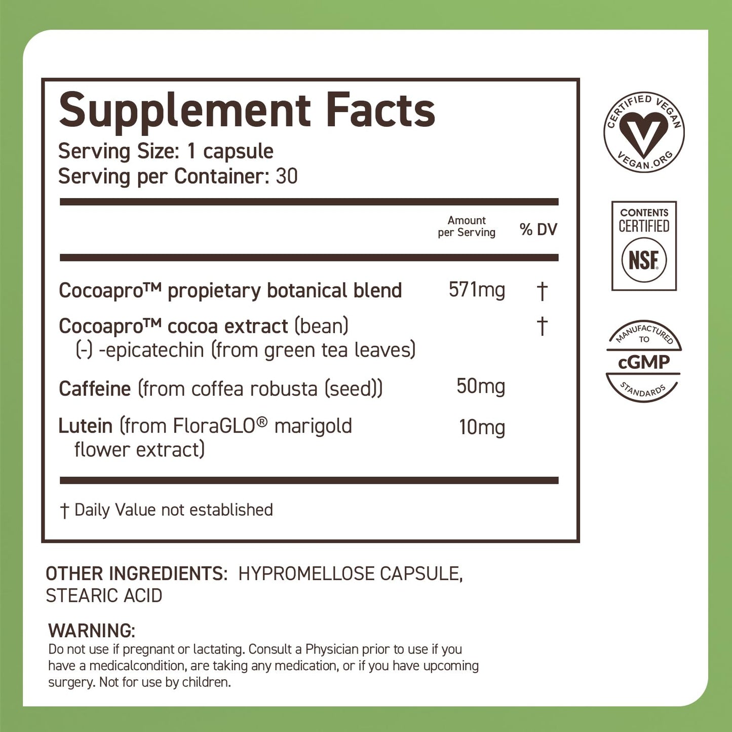 CocoaVia Memory & Focus Brain Supplement, 30 Day, Cocoa Flavanol Blend, Lutein, Added Caffeine for Boost. Improve Cognitive Function, Attention, Vegan & Plant Based, 30 Capsules - Maple Wellness Supplements