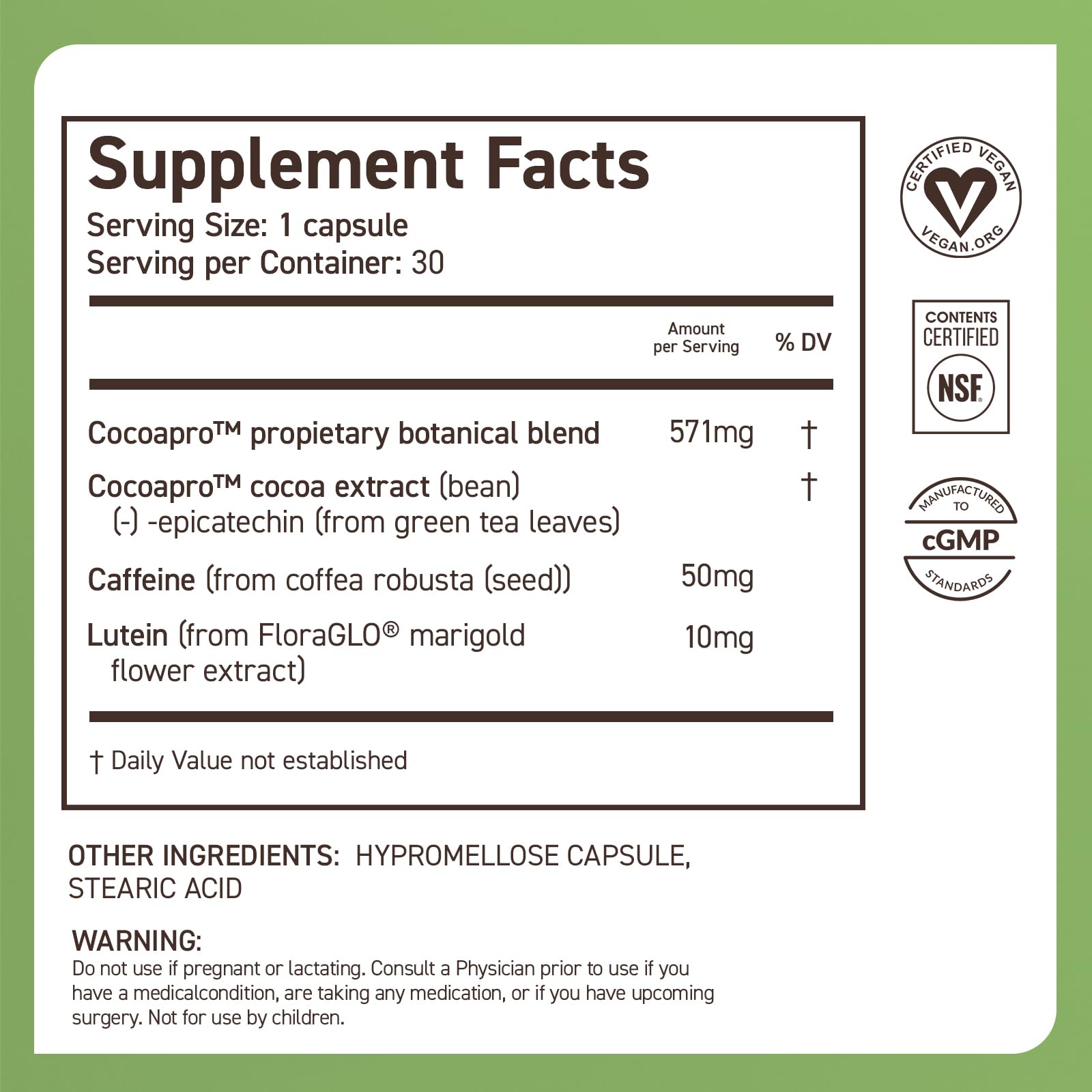 CocoaVia Memory & Focus Brain Supplement, 30 Day, Cocoa Flavanol Blend, Lutein, Added Caffeine for Boost. Improve Cognitive Function, Attention, Vegan & Plant Based, 30 Capsules - Maple Wellness Supplements