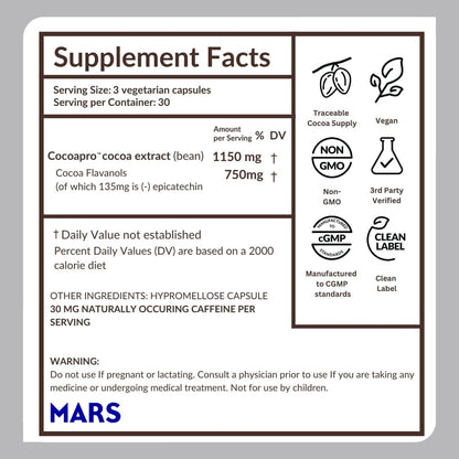 CocoaVia Ultra 750mg Cocoa Flavanols – Heart & Brain Support, Memory & Blood Circulation Booster, High Flavanol Cocoa for Nitric Oxide, Energy & Oxygen Boost - Maple Wellness Supplements