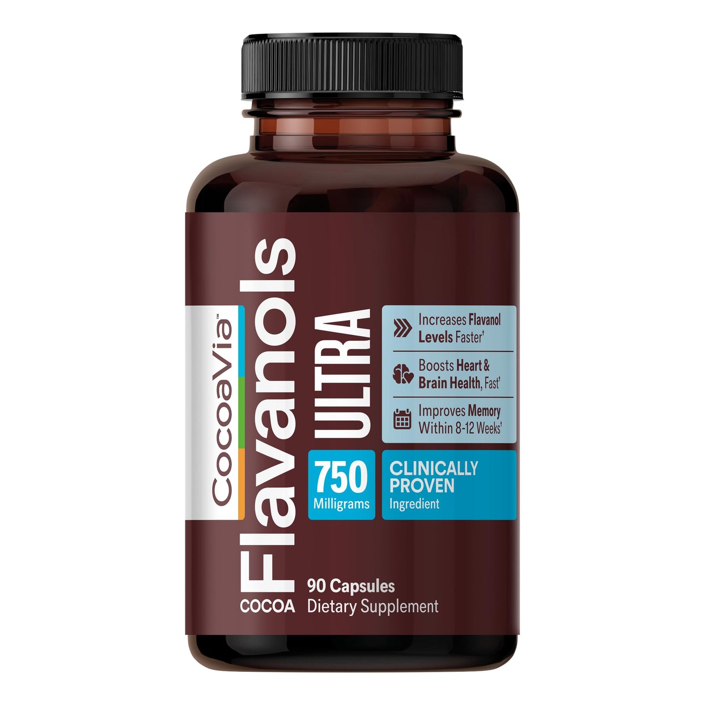 CocoaVia Ultra 750mg Cocoa Flavanols – Heart & Brain Support, Memory & Blood Circulation Booster, High Flavanol Cocoa for Nitric Oxide, Energy & Oxygen Boost - Maple Wellness Supplements