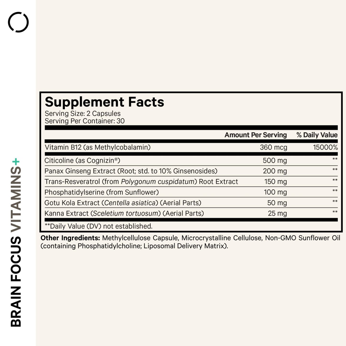 Codeage Brain Focus Vitamins+ Nootropic Supplement with Citicoline as Cognizin, Panax Ginseng, Resveratrol, Gotu Kola, Vitamin B12 Methylcobalamin - Liposomal Delivery - Non-GMO - 60 Capsules - Maple Wellness Supplements