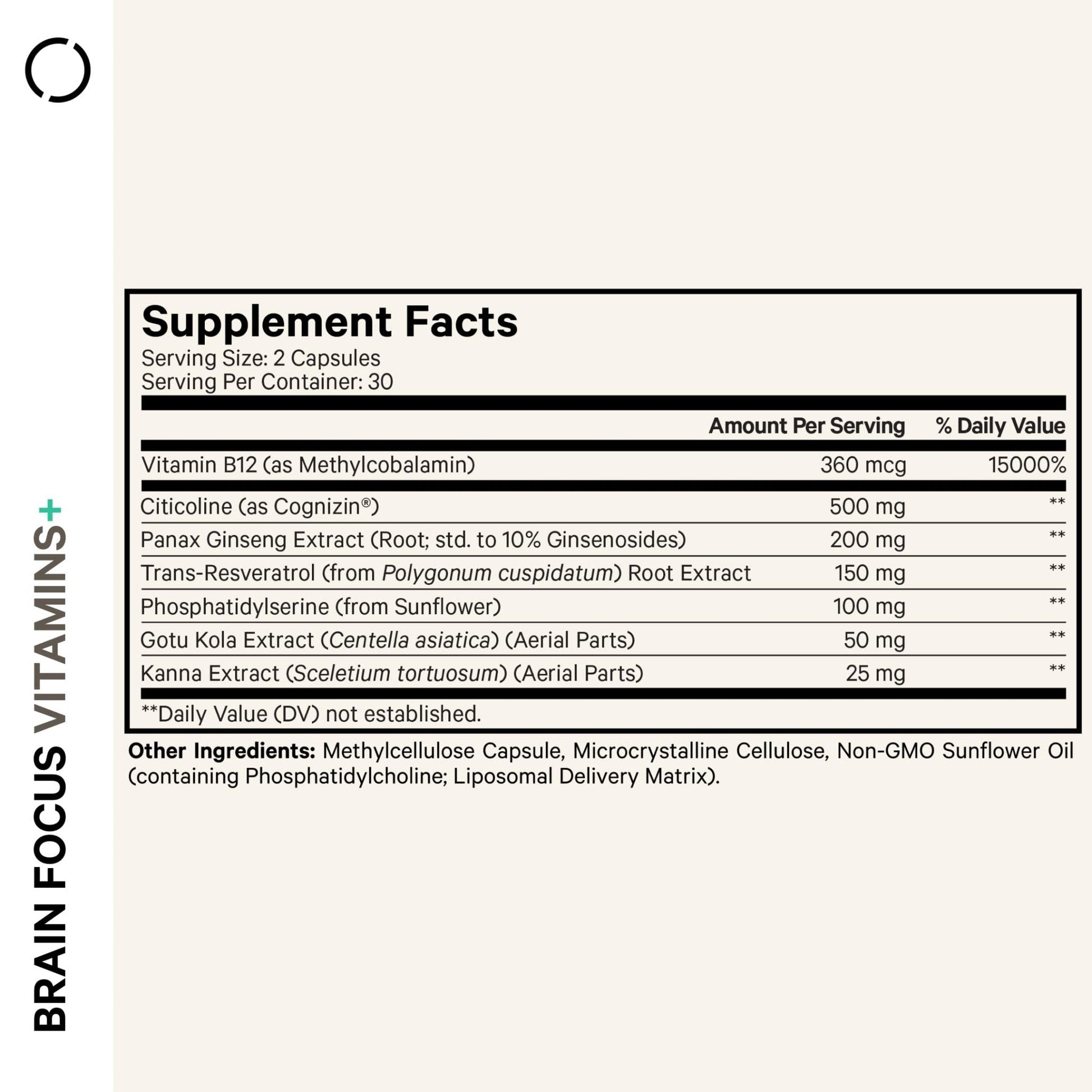 Codeage Brain Focus Vitamins+ Nootropic Supplement with Citicoline as Cognizin, Panax Ginseng, Resveratrol, Gotu Kola, Vitamin B12 Methylcobalamin - Liposomal Delivery - Non-GMO - 60 Capsules - Maple Wellness Supplements