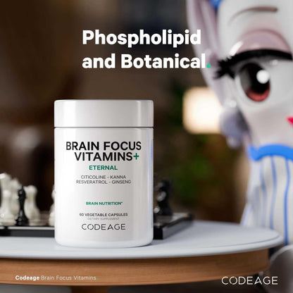 Codeage Brain Focus Vitamins+ Nootropic Supplement with Citicoline as Cognizin, Panax Ginseng, Resveratrol, Gotu Kola, Vitamin B12 Methylcobalamin - Liposomal Delivery - Non-GMO - 60 Capsules - Maple Wellness Supplements