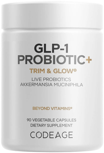 Codeage GLP-1 Probiotic+ - Live Probiotics Akkermansia, Clostridium, Bifidobacterium, Chicory Inulin Probiotic, Prebiotics & Postbiotics Supplement - 500 Million AFU, 3-Month Supply - 90 Capsules - Maple Wellness Supplements