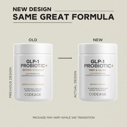 Codeage GLP-1 Probiotic+ - Live Probiotics Akkermansia, Clostridium, Bifidobacterium, Chicory Inulin Probiotic, Prebiotics & Postbiotics Supplement - 500 Million AFU, 3-Month Supply - 90 Capsules - Maple Wellness Supplements