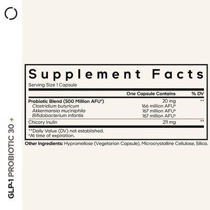 Codeage GLP-1 Probiotic+ - Live Probiotics Akkermansia, Clostridium, Bifidobacterium, Chicory Inulin Probiotic, Prebiotics & Postbiotics Supplement - 500 Million AFU - 30 Capsules - Maple Wellness Supplements