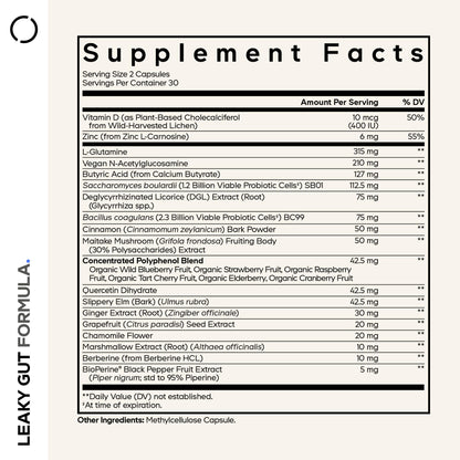 Codeage Leaky Gut Supplement, L-Glutamine, N-Acetylglucosamine, Probiotic, Butyric Acid, Polyphenols, Quercetin, DGL, Marshmallow Root, Berberine, BioPerine - Maple Wellness Supplements