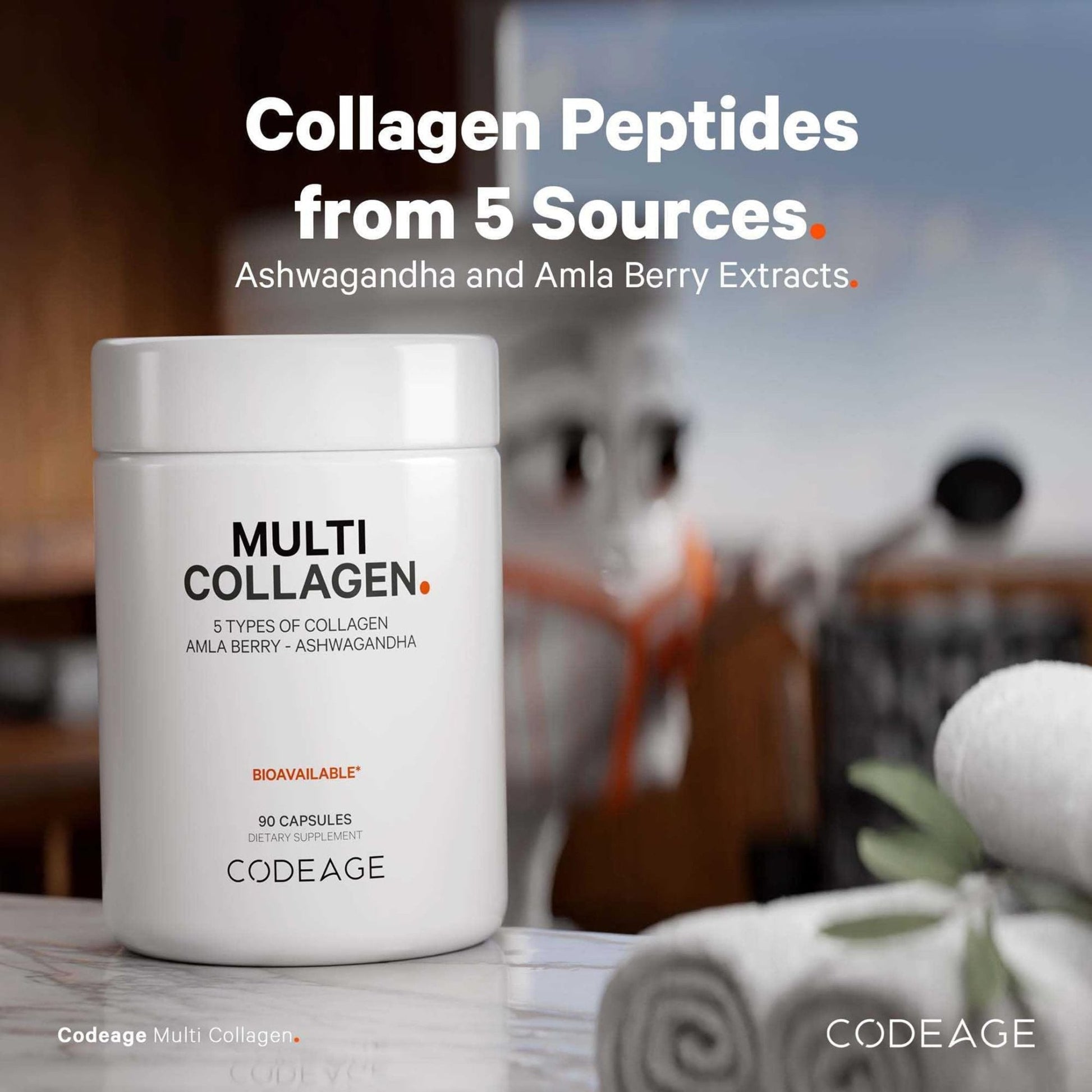 Codeage Multi Collagen Peptides Protein Capsules, 5 Collagen Types, Grass-Fed & Hydrolyzed Bovine Collagen Pills Supplement, Ashwagandha, Amla Berry Vitamins, Collagen Peptides - 90 Capsules - Maple Wellness Supplements