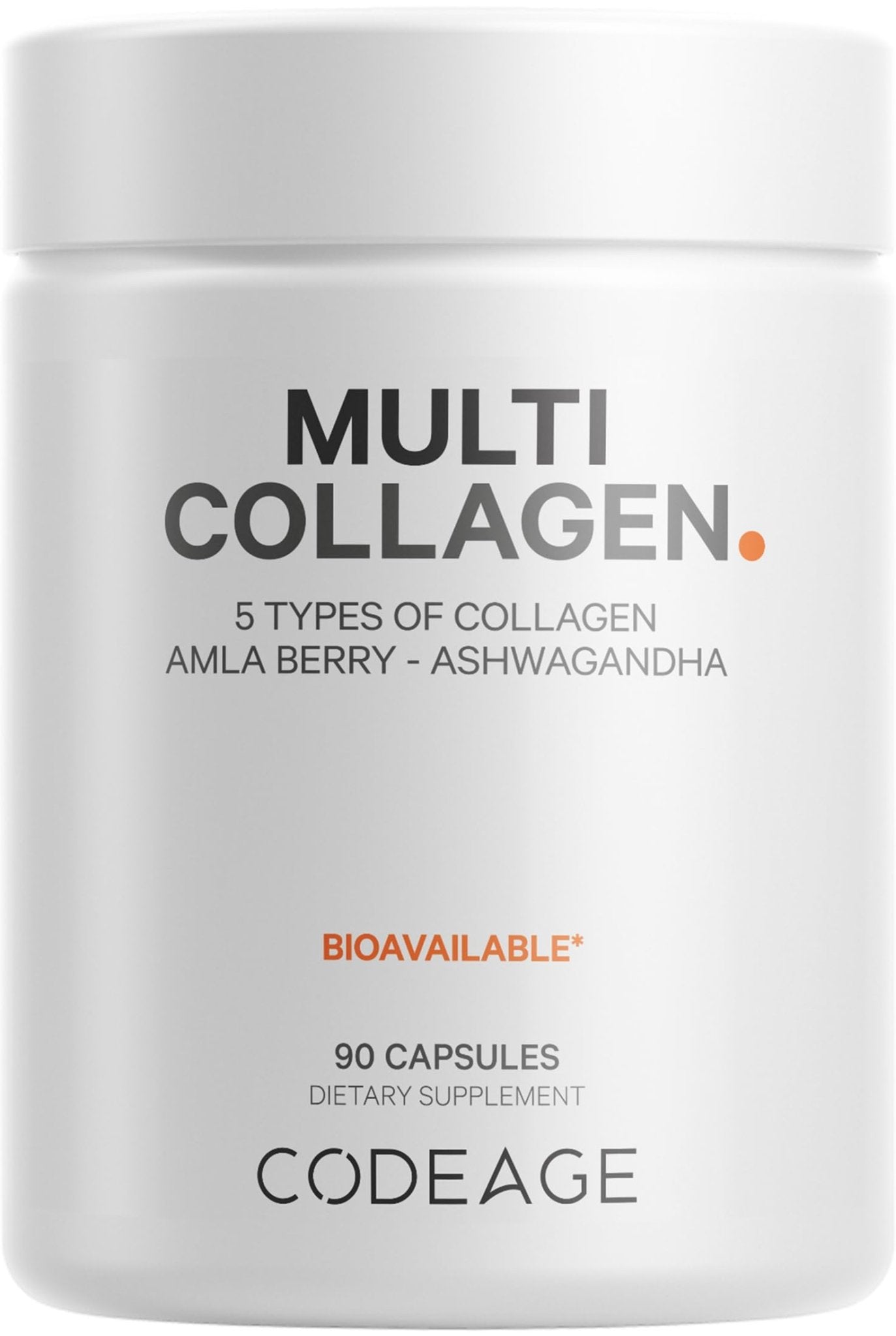 Codeage Multi Collagen Peptides Protein Capsules, 5 Collagen Types, Grass-Fed & Hydrolyzed Bovine Collagen Pills Supplement, Ashwagandha, Amla Berry Vitamins, Collagen Peptides - 90 Capsules - Maple Wellness Supplements