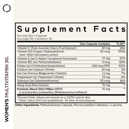 Codeage Women’s Multivitamin - Vitamins A, C, D3, E, B6, B12, Folate, Calcium, Magnesium, Iron, Dong Quai, Probiotics - 1 Capsule Per Serving - Maple Wellness Supplements