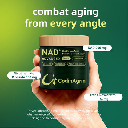CodinAgrin NAD+ Supplement with Resveratrol 900mg Nicotinamide Adenine Dinucleotide Complex for Cellular Energy Repair, Anti-Aging & Mental Clarity Support, Non-GMO, Vegetarian Friendly, 100 Capsules - Maple Wellness Supplements