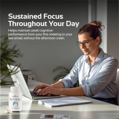 CogniTune NuClarity Brain Supplement for Memory and Focus - Caffeine-Free Nootropic for Mental Clarity Without Jitters - with Ginkgo Biloba, Bacopa Monnieri, Alpha-GPC for Cognitive Support - Maple Wellness Supplements
