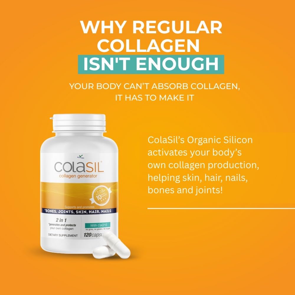 Colasil Collagen Booster Capsules – Organic Silica (OSA) + Hydrolyzed Collagen Generator for Hair, Skin, Nails, Bones & Joints – High Absorption, Non-GMO, Allergen-Free, 120 Capsules (60-Day Supply) - Maple Wellness Supplements