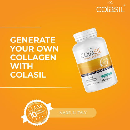 Colasil Collagen Booster Capsules – Organic Silica (OSA) + Hydrolyzed Collagen Generator for Hair, Skin, Nails, Bones & Joints – High Absorption, Non-GMO, Allergen-Free, 120 Capsules (60-Day Supply) - Maple Wellness Supplements