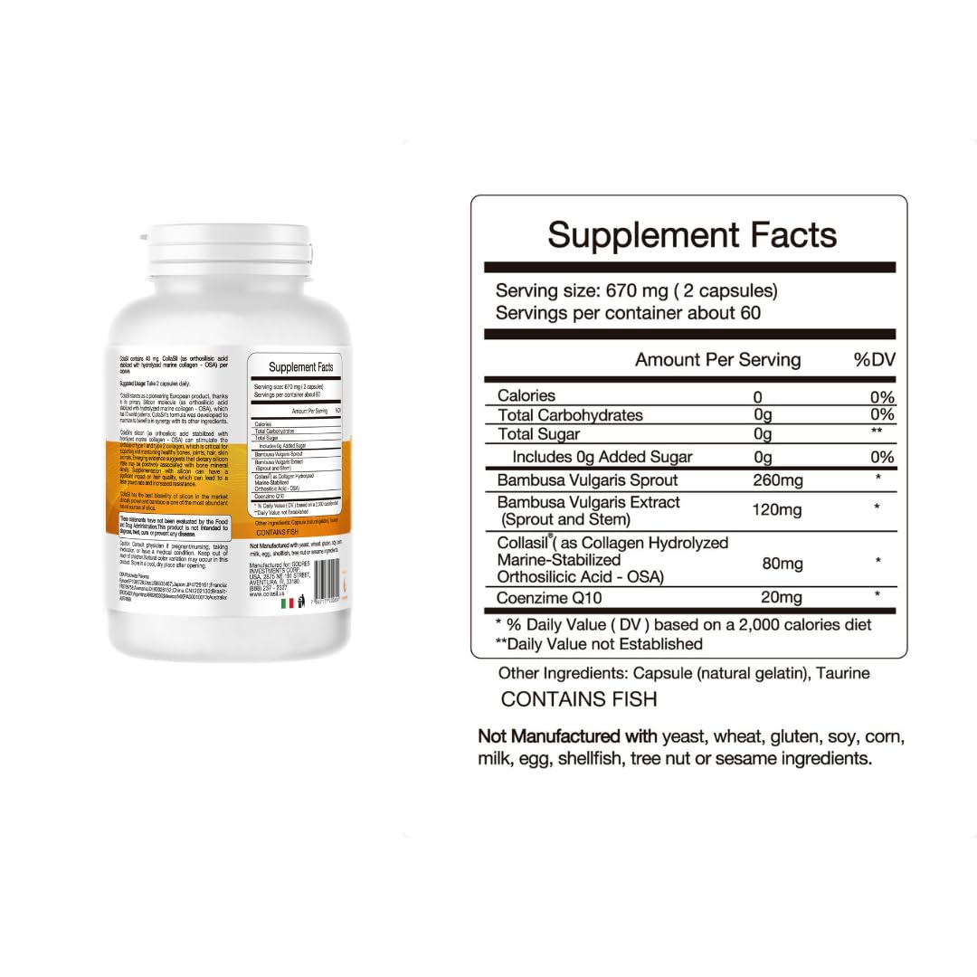 Colasil Collagen Booster Capsules – Organic Silica (OSA) + Hydrolyzed Collagen Generator for Hair, Skin, Nails, Bones & Joints – High Absorption, Non-GMO, Allergen-Free, 120 Capsules (60-Day Supply) - Maple Wellness Supplements