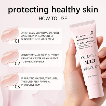 Collagen Mild Sunscreen SPF 50 for Face, Broad Spectrum Protection, Hydrating Facial Sunscreen with Peptides & Cica, Lightweight Non-Greasy, No White Cast, Natural Glow, Travel Size (2 PCS) - Maple Wellness Supplements