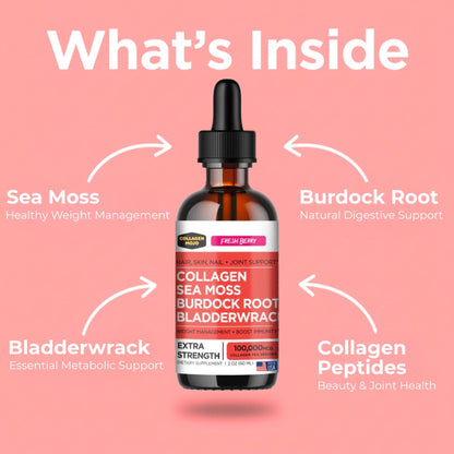 Collagen Mojo - Liquid Collagen with Irish Sea Moss for Women & Men - Collagen Peptides Drops with Burdock Root & Bladderwrack - Hair, Skin, Nails, Joint & Weight Management - 100,000mcg, 2 Oz - Maple Wellness Supplements