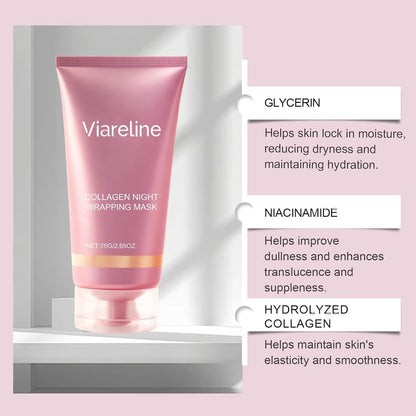 Collagen Night Wrapping Mask, Collagen Mask, Collagen Overnight Easy Peel Off Face Mask, Firming & Hydration Care, Reduce Fine Lines & Dullness, Suitable for All Skin Types(2.65 fl.oz) - Maple Wellness Supplements