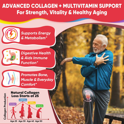 Collagen Peptide Gummies for Women & Men Sugar-Free, Multi Collagen Hydrolyzed w/ 1500mg Protein Type I,II,III,V,X, 5000mcg Biotin, Methylated B12, Vitamin C A E D3 B6 - Maple Wellness Supplements