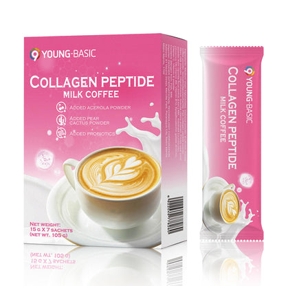 Collagen Peptide Milk Coffee - Rich in Premium Marine Fish Collagen Peptides, Multivitamins (B6/B12/C/E) and Prebiotics, Instant Milk Coffee with Creamer for Skin, Antioxidant, Aging and Gut Health - Maple Wellness Supplements