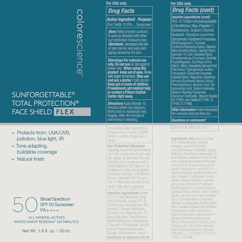 Colorescience Total Protection Face Shield Flex SPF 50, Zinc Oxide Formula, Medium, 1.8 fl. oz. - Maple Wellness Supplements