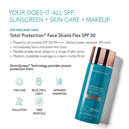 Colorescience Total Protection Face Shield Flex SPF 50, Zinc Oxide Formula, Medium, 1.8 fl. oz. - Maple Wellness Supplements