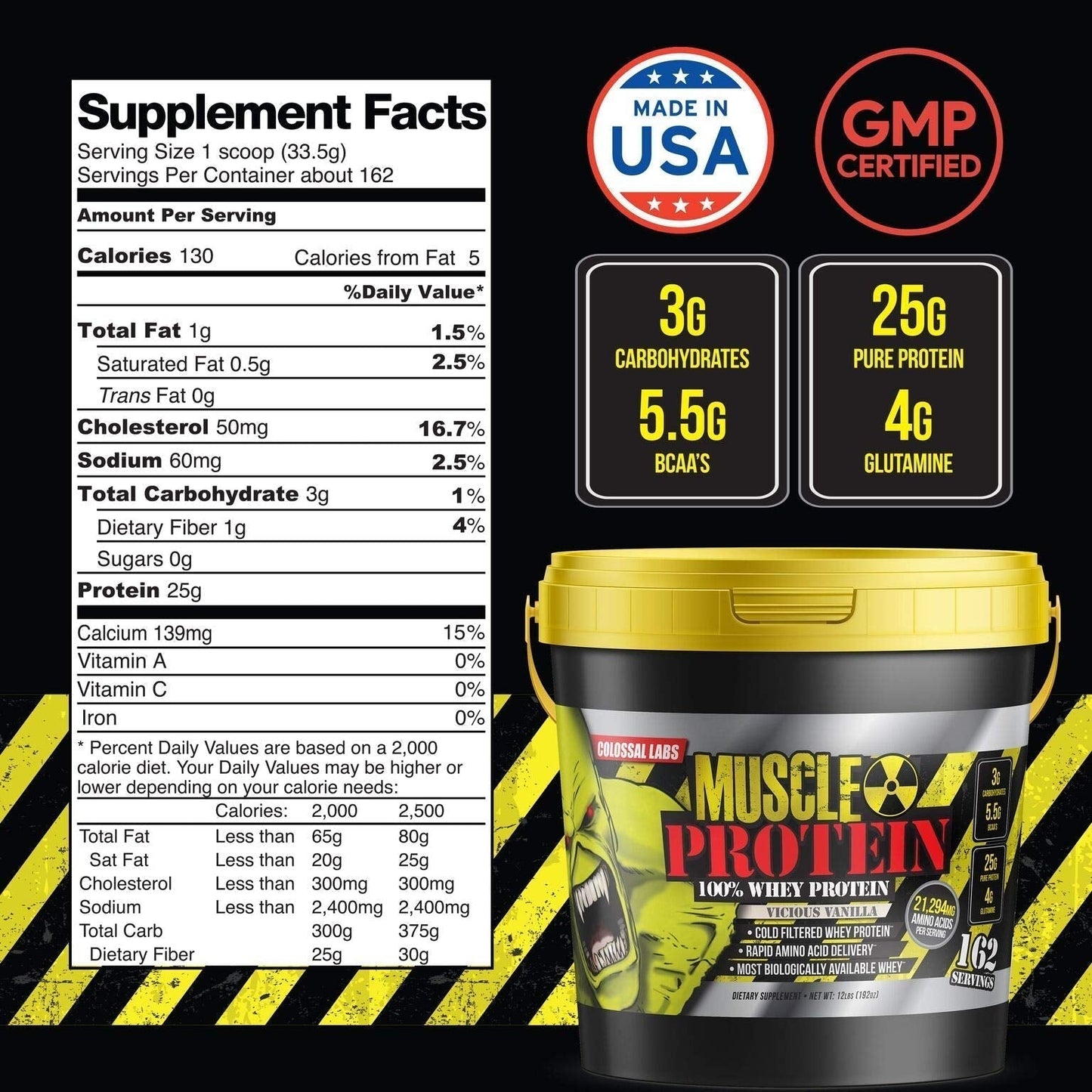 Colossal Labs Whey Protein Blend [12 Pounds/Pack of 1]–Vicious Vanilla, Cold Filtered - Maple Wellness Supplements