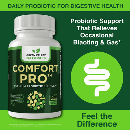 ComfortPro™ Daily Probiotics for Digestive Health | Constipation Relief & Bloating Support for Women & Men | Gut Cleanse with Zinc | Helps Reduce Gas & Promotes Digestive Regularity | Valley Formula - Maple Wellness Supplements